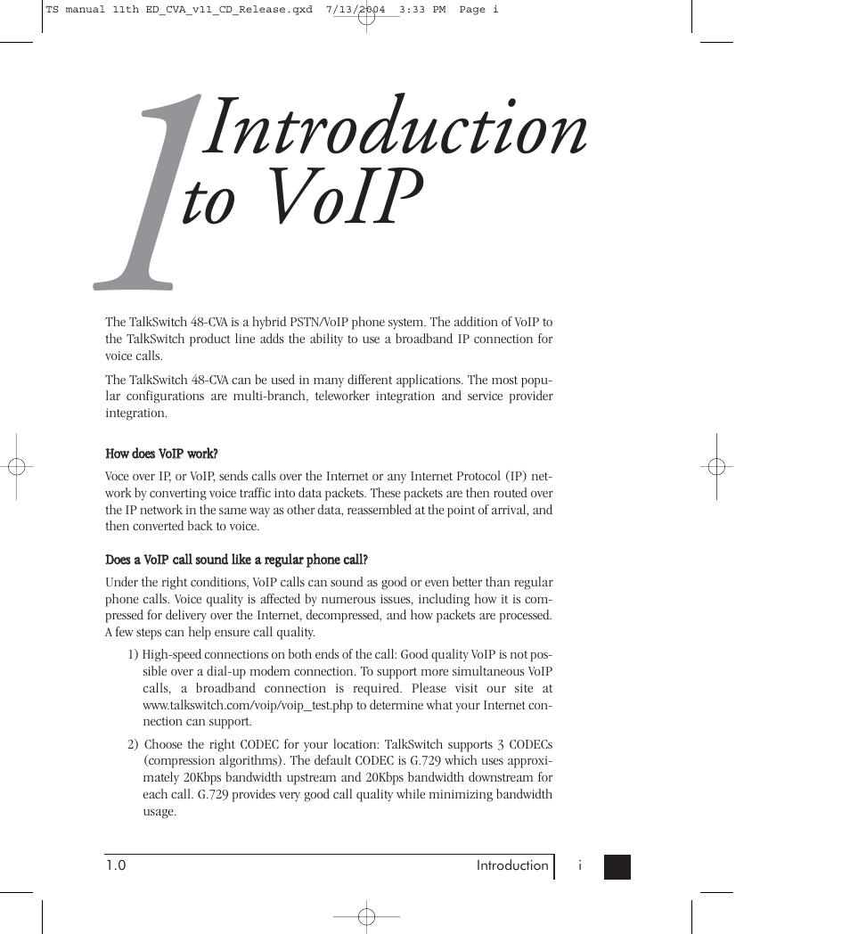 Chapter 1: introduction to voip, Introduction to voip | Talkswitch 48-CVA User Manual | Page 6 / 148