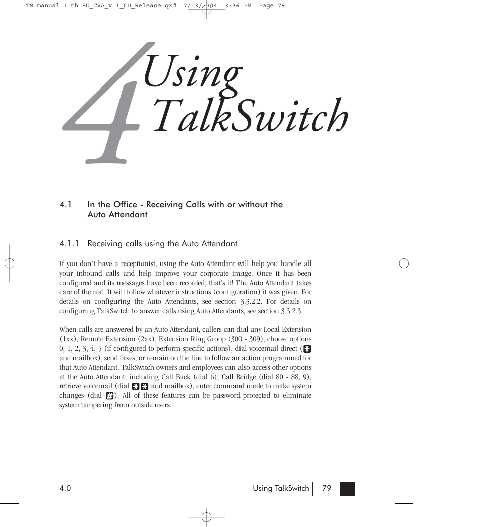 Chapter 4: using talkswitch, Using talkswitch | Talkswitch 48-CVA User Manual | Page 87 / 148