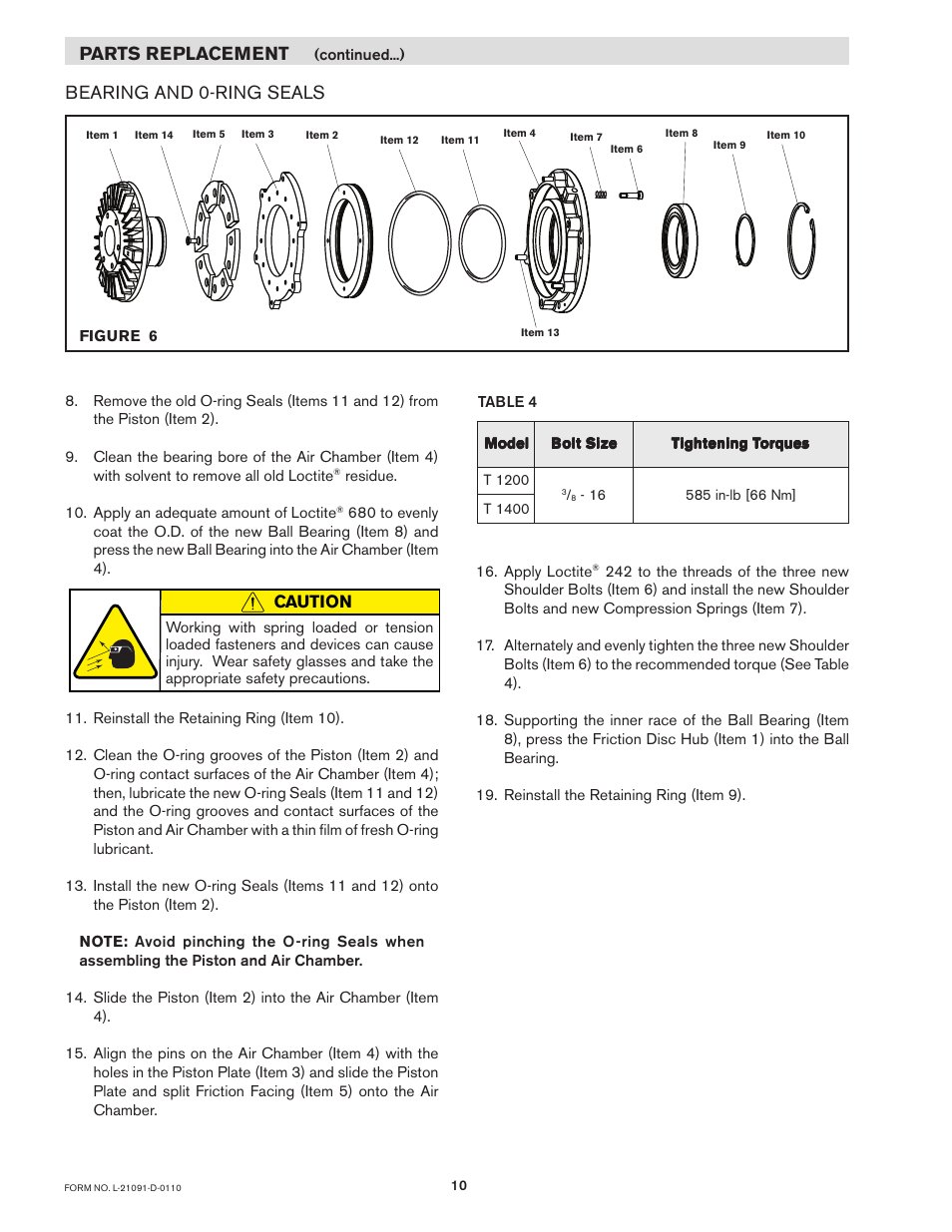 Parts replacement, Bearing and 0-ring seals | Nexen S-1200 822517 User Manual | Page 10 / 13