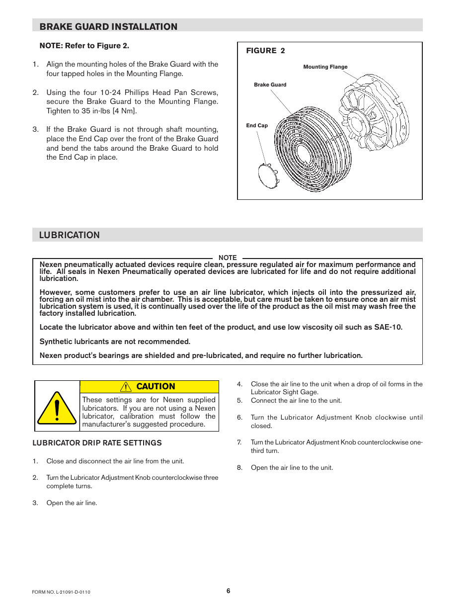 Brake guard installation, Lubrication | Nexen S-1200 822517 User Manual | Page 6 / 13