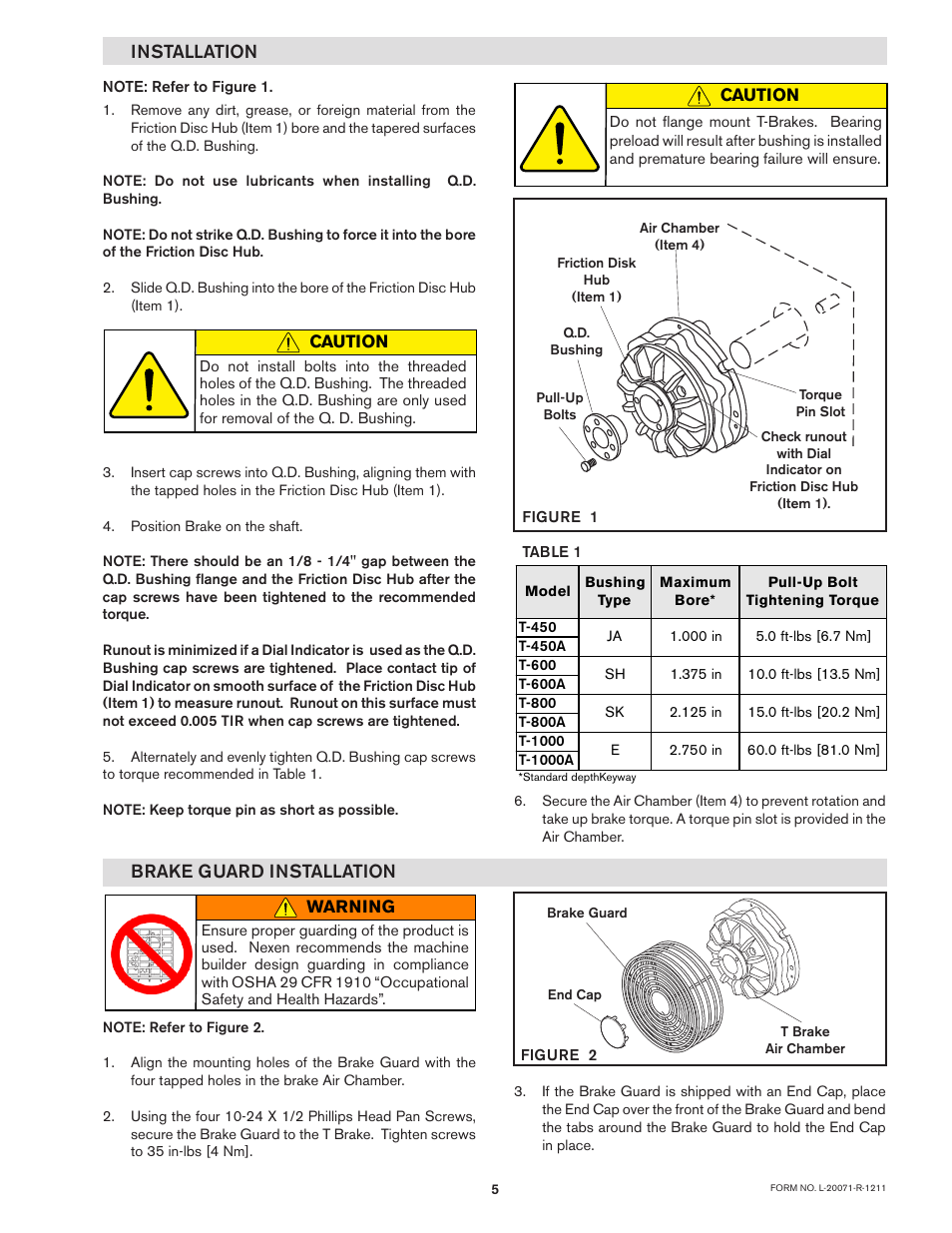 Installation, Brake guard installation | Nexen T-450 819001 User Manual | Page 5 / 13