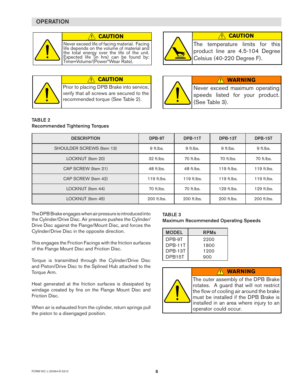 Operation | Nexen DPB-09T 960003 User Manual | Page 8 / 13