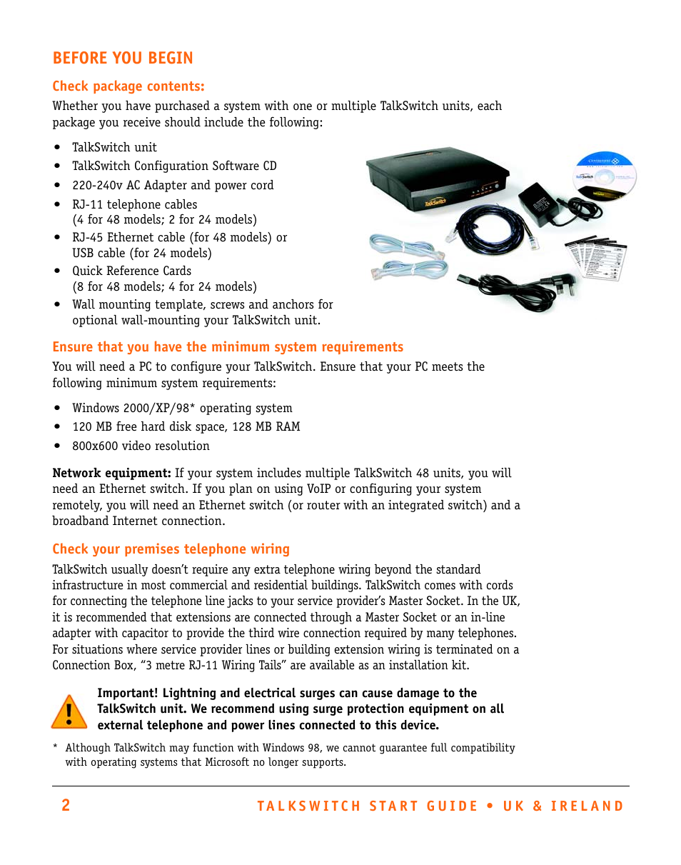 Before you begin | Talkswitch CT.TS005.002501.UK User Manual | Page 3 / 16