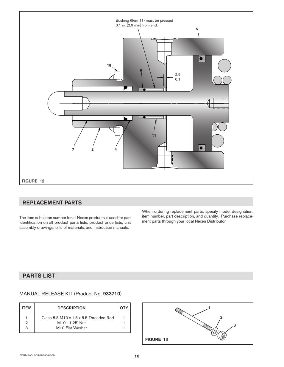 Replacement parts, Parts list | Nexen BD 933702 User Manual | Page 10 / 12