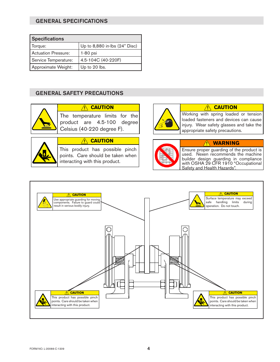 General specifications general safety precautions | Nexen BC288A 835200 User Manual | Page 4 / 9