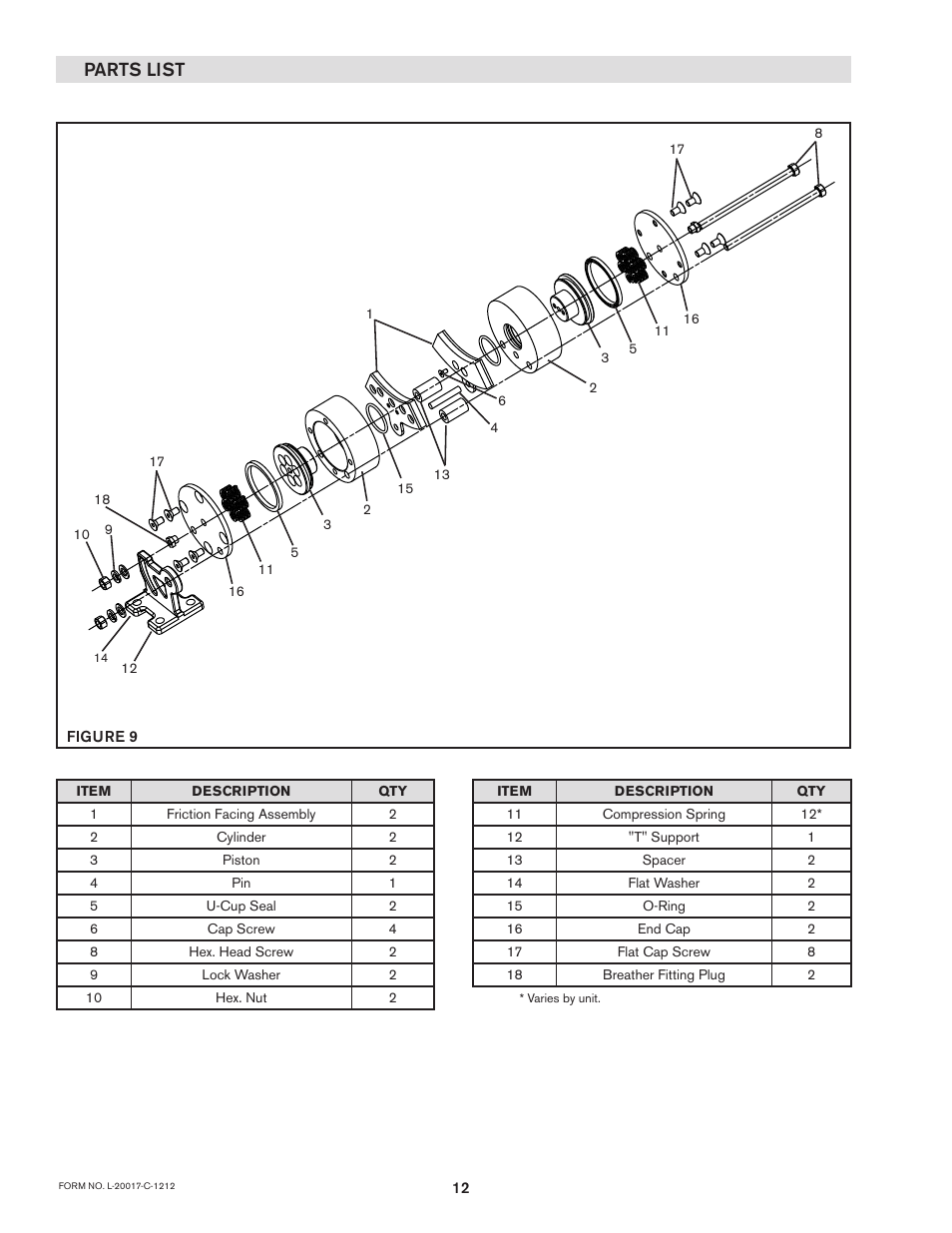 Parts list | Nexen DBSE 835030 User Manual | Page 12 / 13