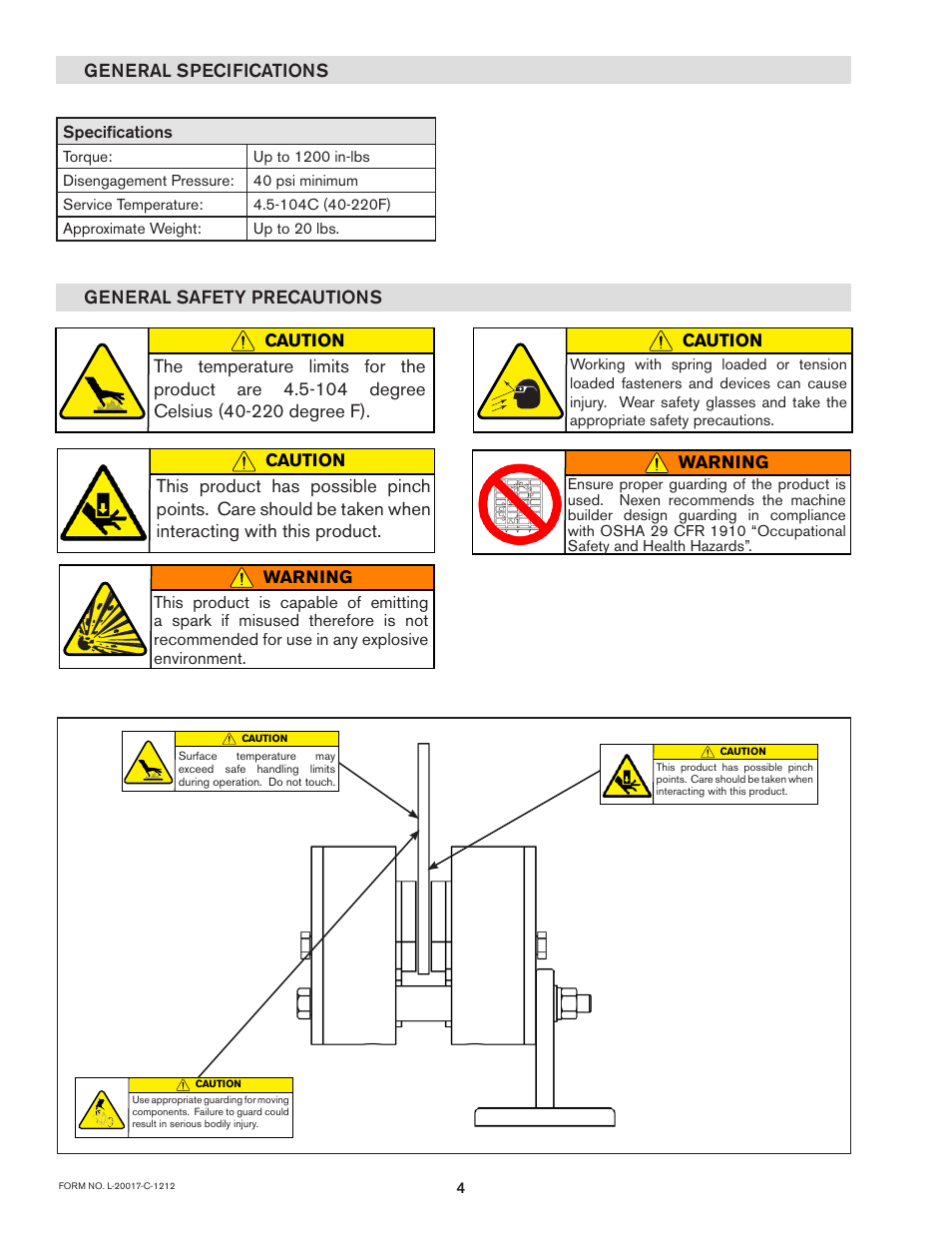 General specifications general safety precautions, Caution | Nexen DBSE 835030 User Manual | Page 4 / 13