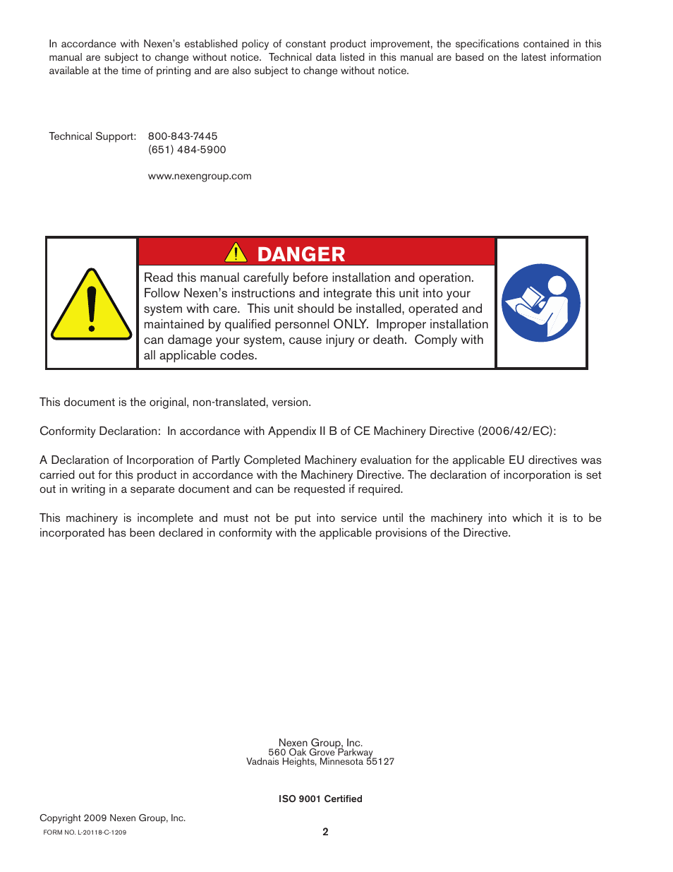 Danger | Nexen 625 Puck Caliper 837100 User Manual | Page 2 / 8