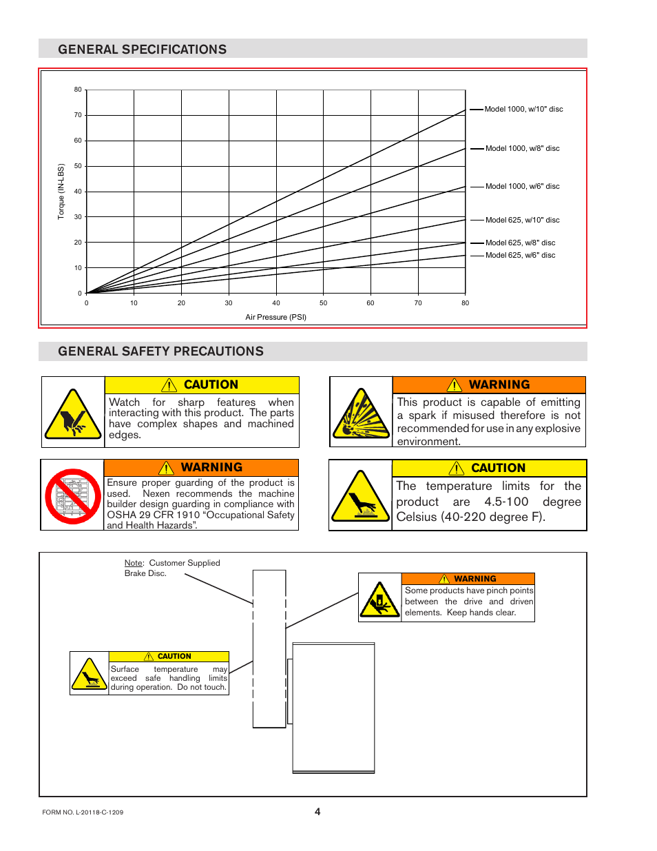 General specifications general safety precautions, Warning, Caution | Nexen 625 Puck Caliper 837100 User Manual | Page 4 / 8