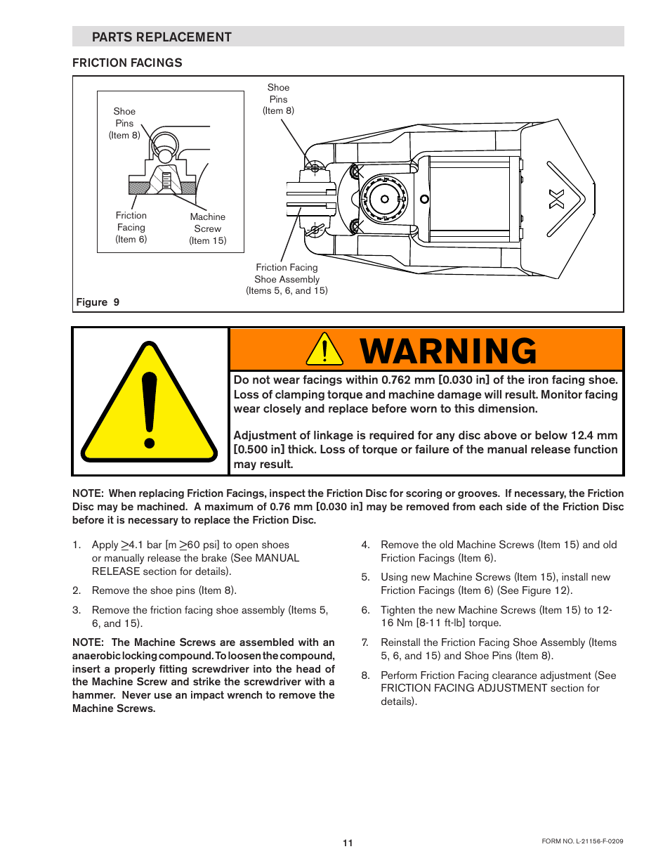 Warning | Nexen VC500 837450 User Manual | Page 11 / 14