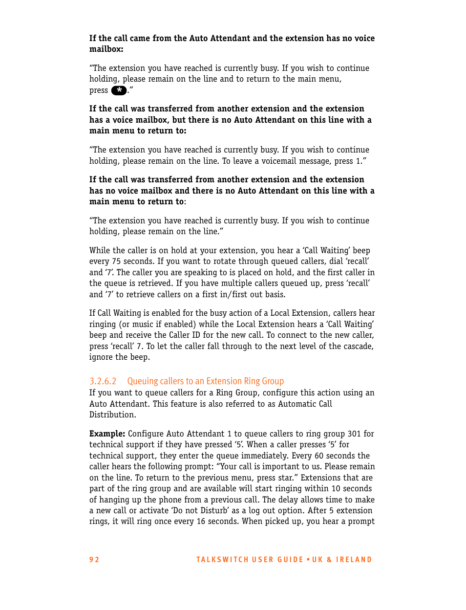 2 queuing callers to an extension ring group | Talkswitch CT.TS005.001101.UK User Manual | Page 100 / 174