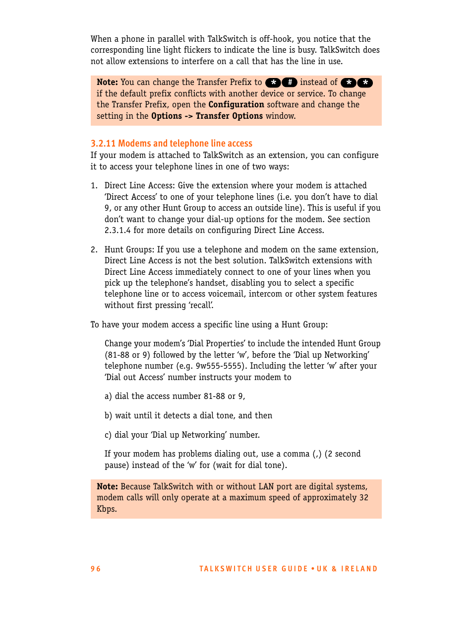 11 modems and telephone line access | Talkswitch CT.TS005.001101.UK User Manual | Page 104 / 174