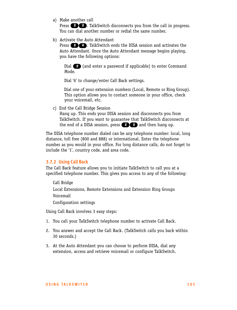 2 using call back | Talkswitch CT.TS005.001101.UK User Manual | Page 113 / 174