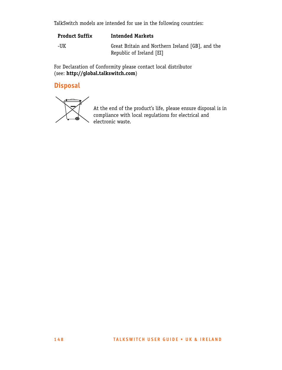 Disposal | Talkswitch CT.TS005.001101.UK User Manual | Page 156 / 174