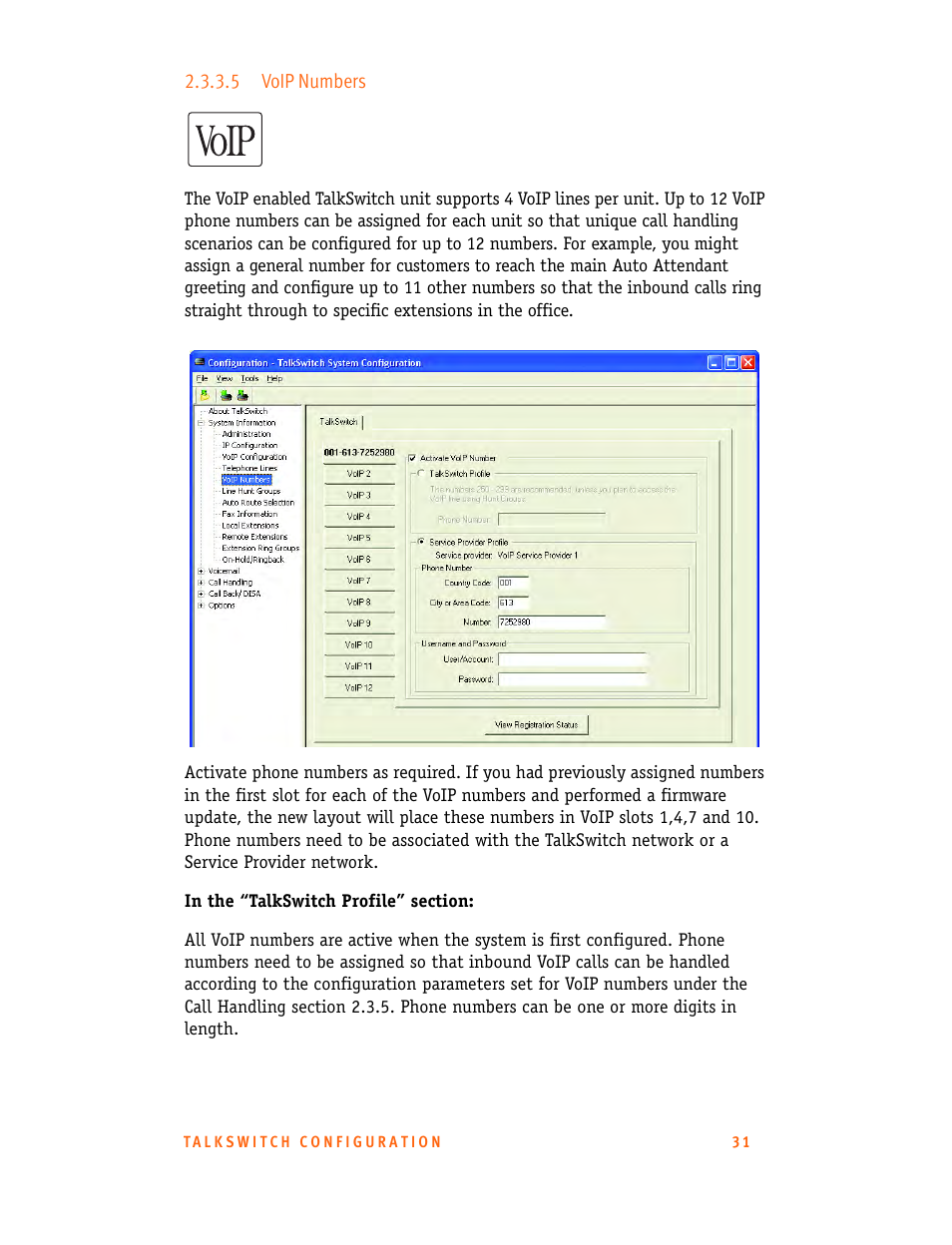 5 voip numbers | Talkswitch CT.TS005.001101.UK User Manual | Page 39 / 174