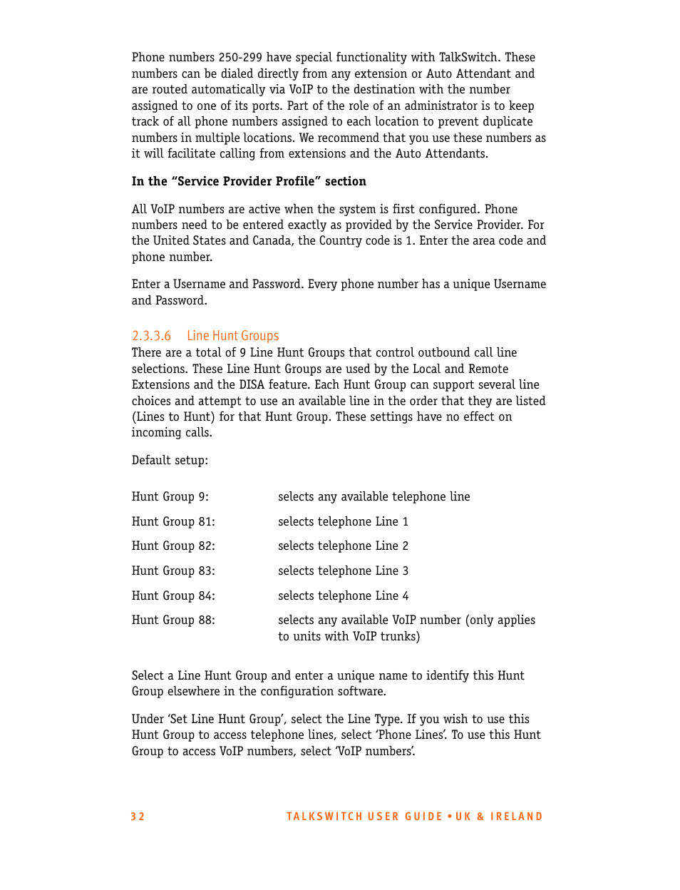 6 line hunt groups | Talkswitch CT.TS005.001101.UK User Manual | Page 40 / 174