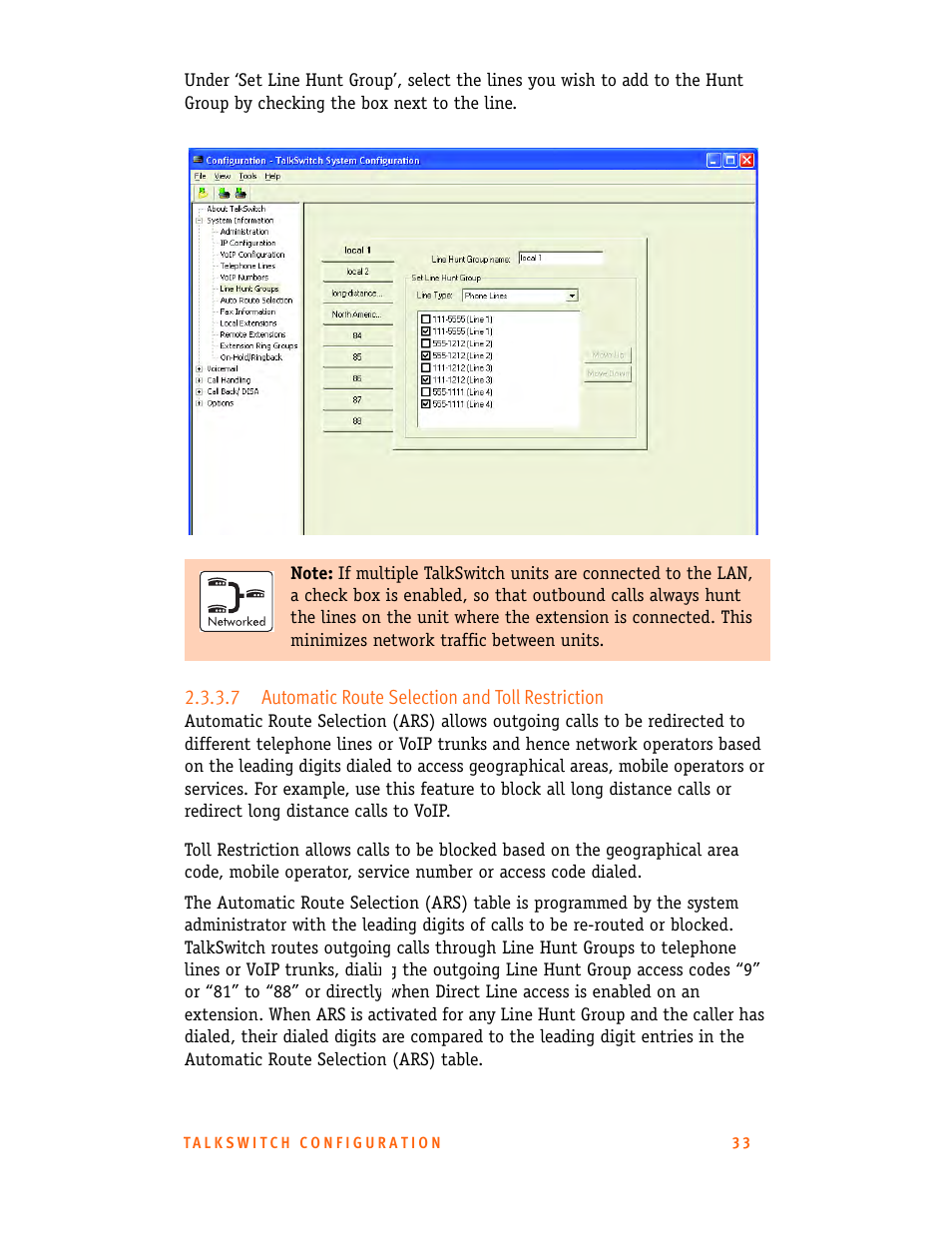 7 automatic route selection and toll restriction | Talkswitch CT.TS005.001101.UK User Manual | Page 41 / 174