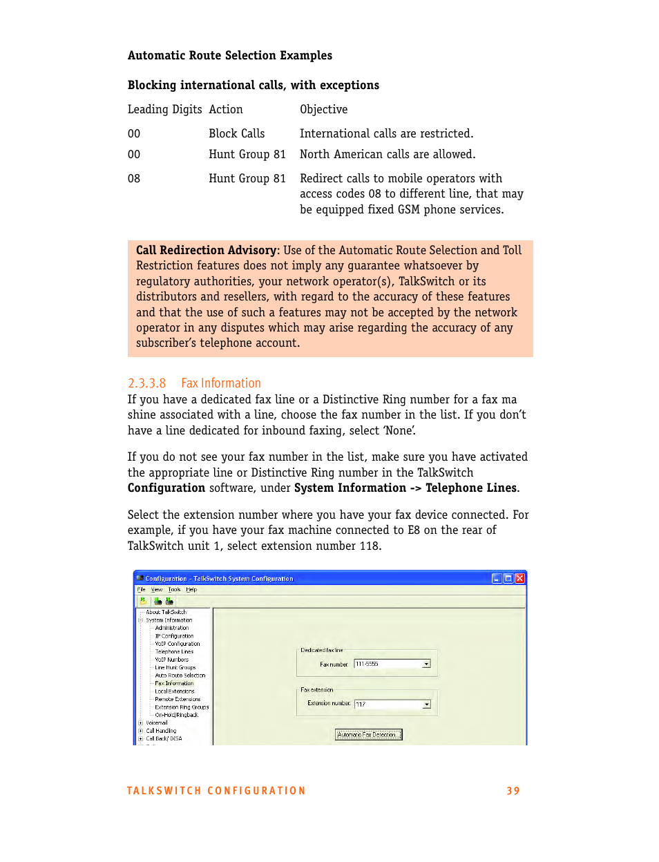 8 fax information | Talkswitch CT.TS005.001101.UK User Manual | Page 47 / 174