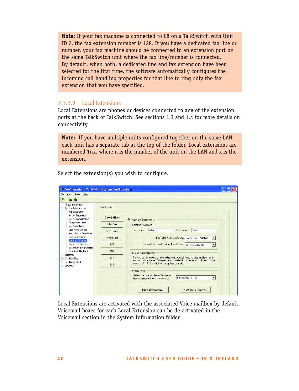 9 local extensions | Talkswitch CT.TS005.001101.UK User Manual | Page 48 / 174