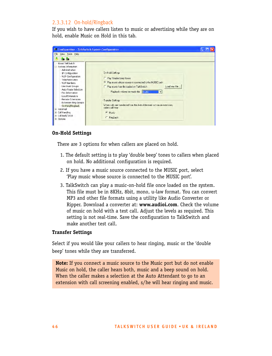 12 on-hold/ringback | Talkswitch CT.TS005.001101.UK User Manual | Page 54 / 174