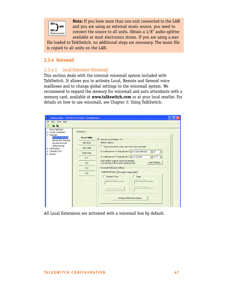 4 voicemail, 1 local extension voicemail | Talkswitch CT.TS005.001101.UK User Manual | Page 55 / 174