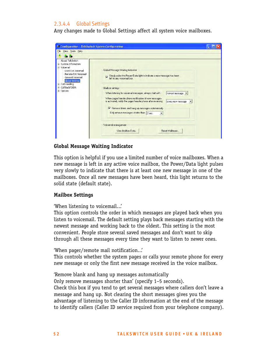 4 global settings | Talkswitch CT.TS005.001101.UK User Manual | Page 60 / 174