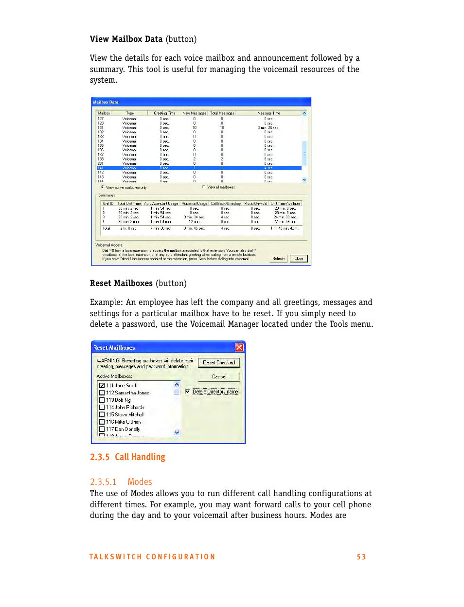 5 call handling, 1 modes | Talkswitch CT.TS005.001101.UK User Manual | Page 61 / 174