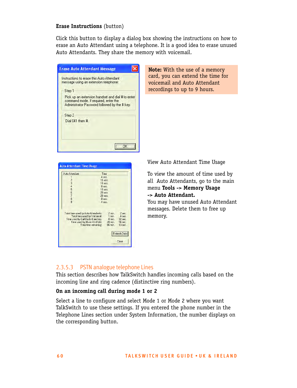 3 pstn analogue telephone lines | Talkswitch CT.TS005.001101.UK User Manual | Page 68 / 174