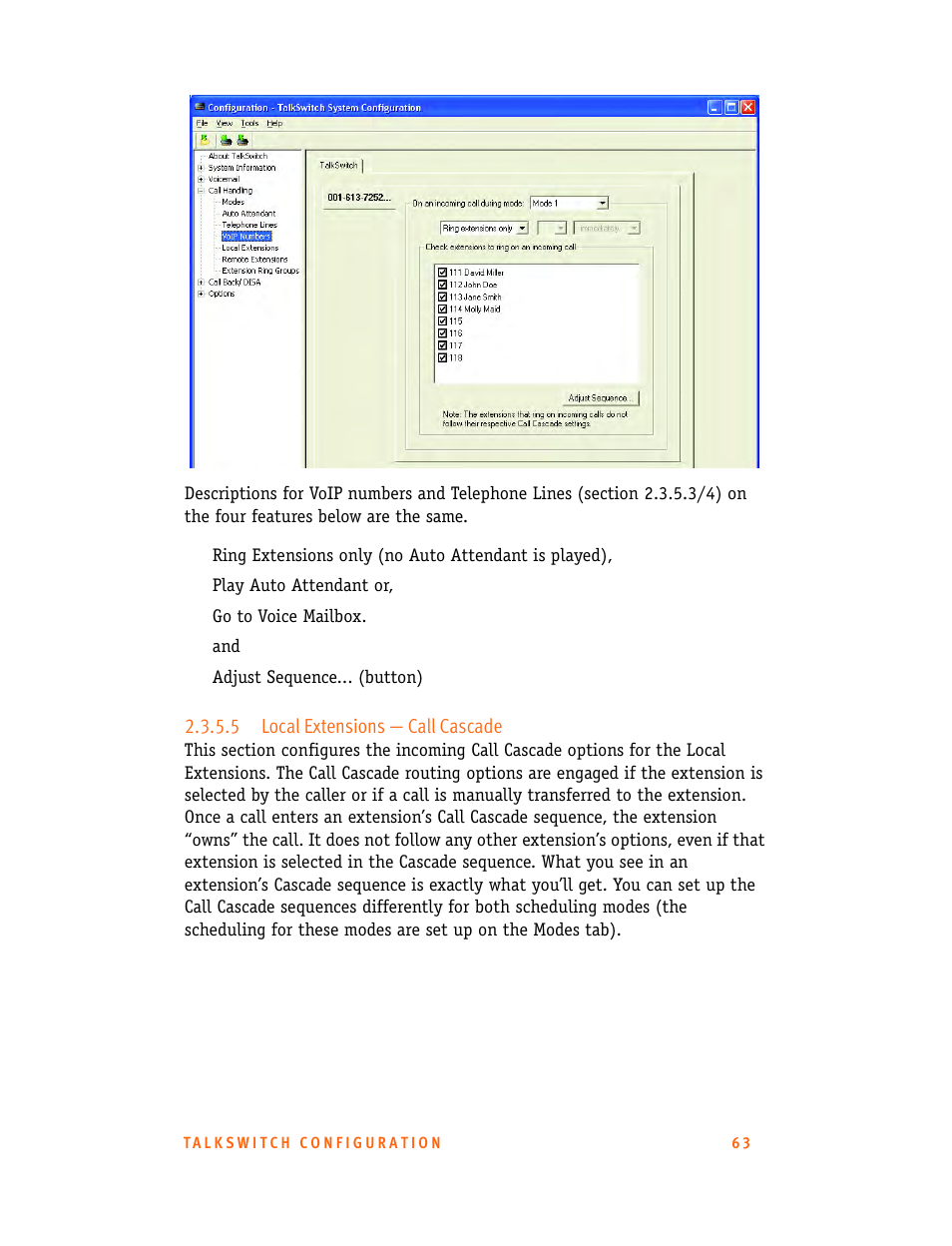 5 local extensions - call cascade | Talkswitch CT.TS005.001101.UK User Manual | Page 71 / 174