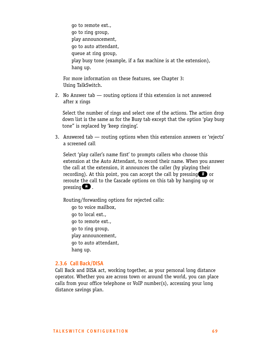 6 call back/disa | Talkswitch CT.TS005.001101.UK User Manual | Page 77 / 174