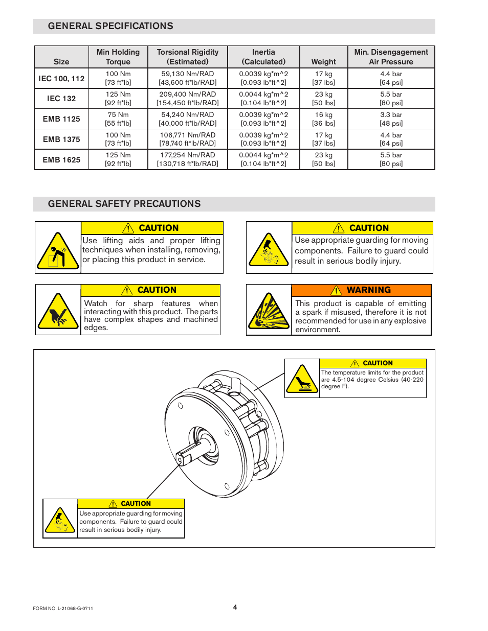 General specifications, General safety precautions | Nexen EMB-1125 965300 User Manual | Page 4 / 12