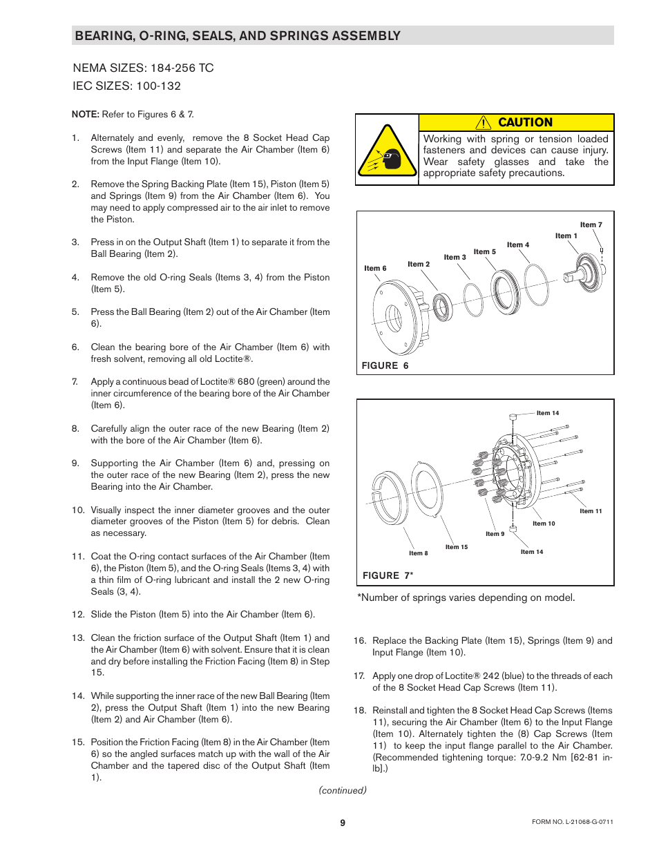 Bearing, o-ring, seals, and springs assembly, Caution | Nexen EMB-1125 965300 User Manual | Page 9 / 12