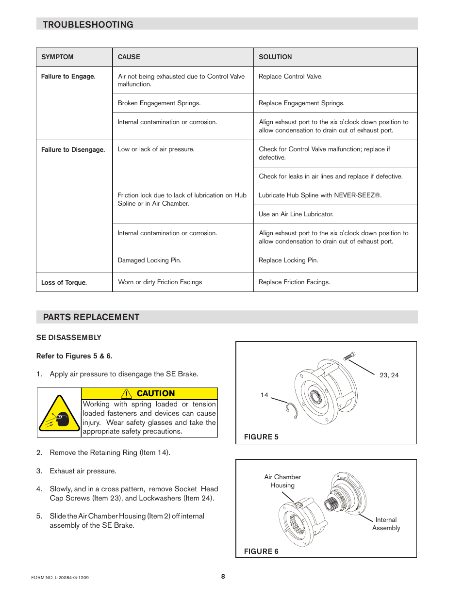 Troubleshooting, Parts replacement | Nexen SE-200 806000 User Manual | Page 8 / 14