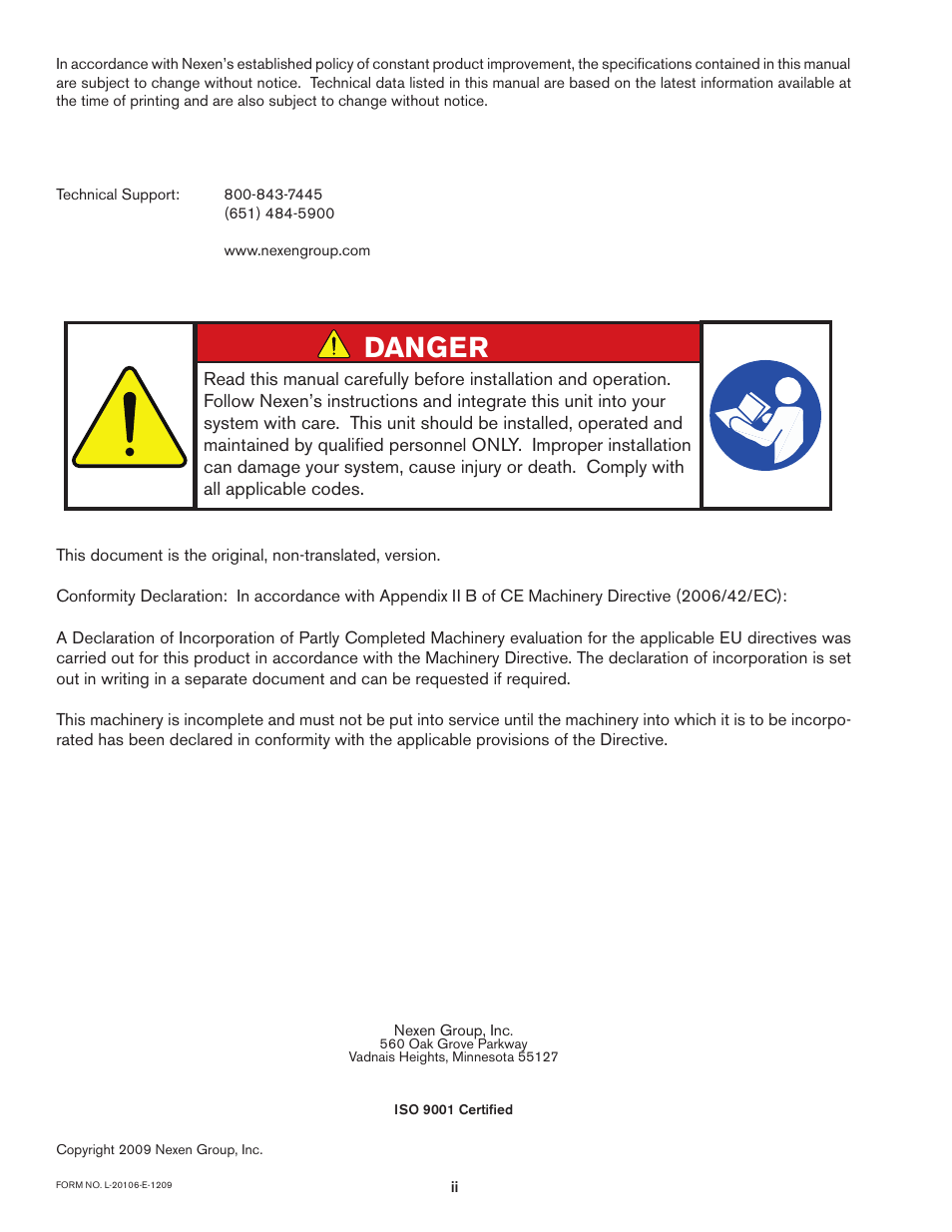 Danger | Nexen BCB-275 826001 User Manual | Page 2 / 12