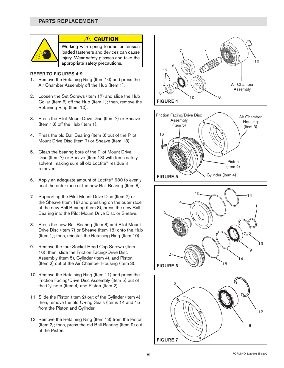 Parts replacement, Caution | Nexen BCB-275 826001 User Manual | Page 9 / 12