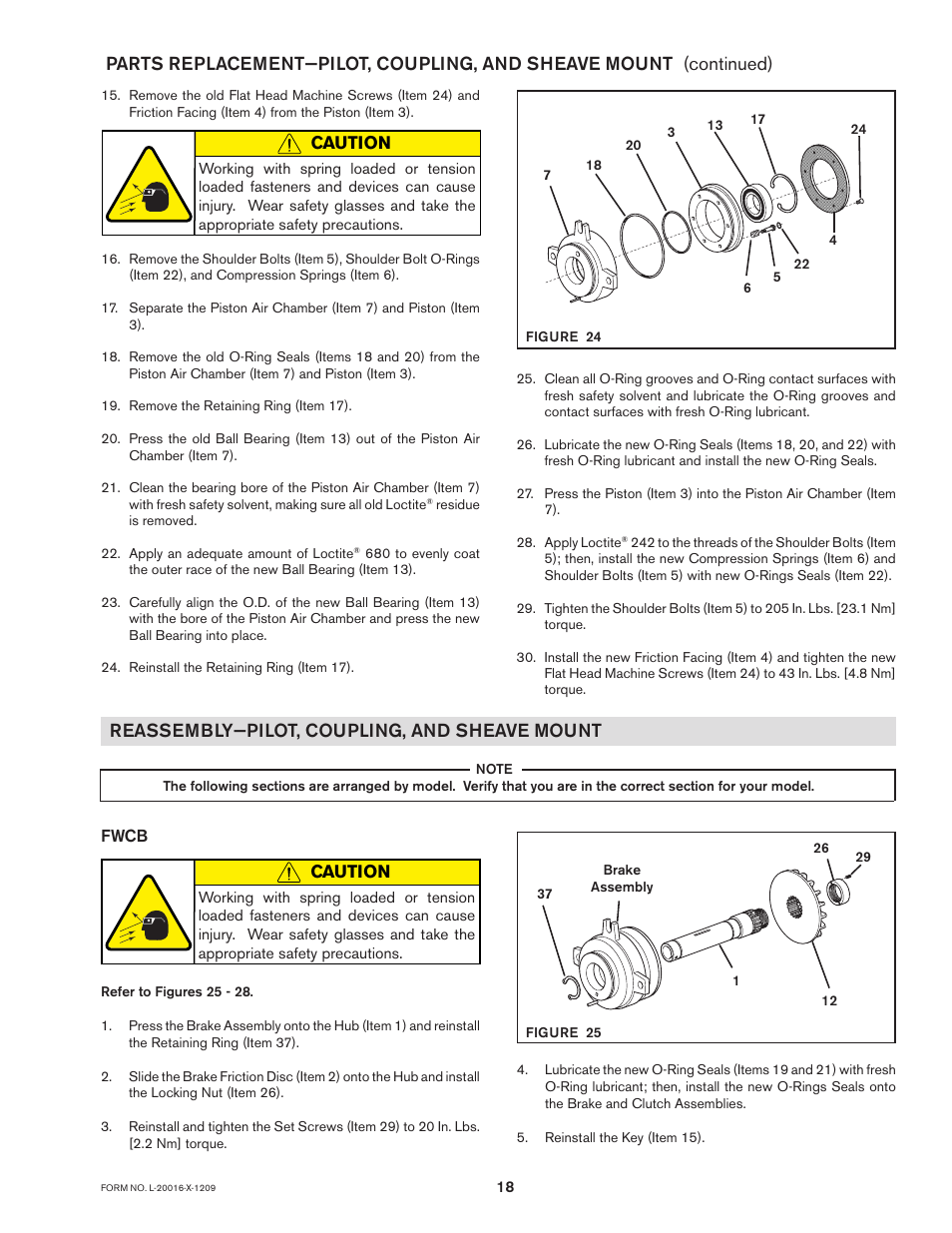 Reassembly—pilot, coupling, and sheave mount, Caution | Nexen MWCB 830812 User Manual | Page 18 / 29