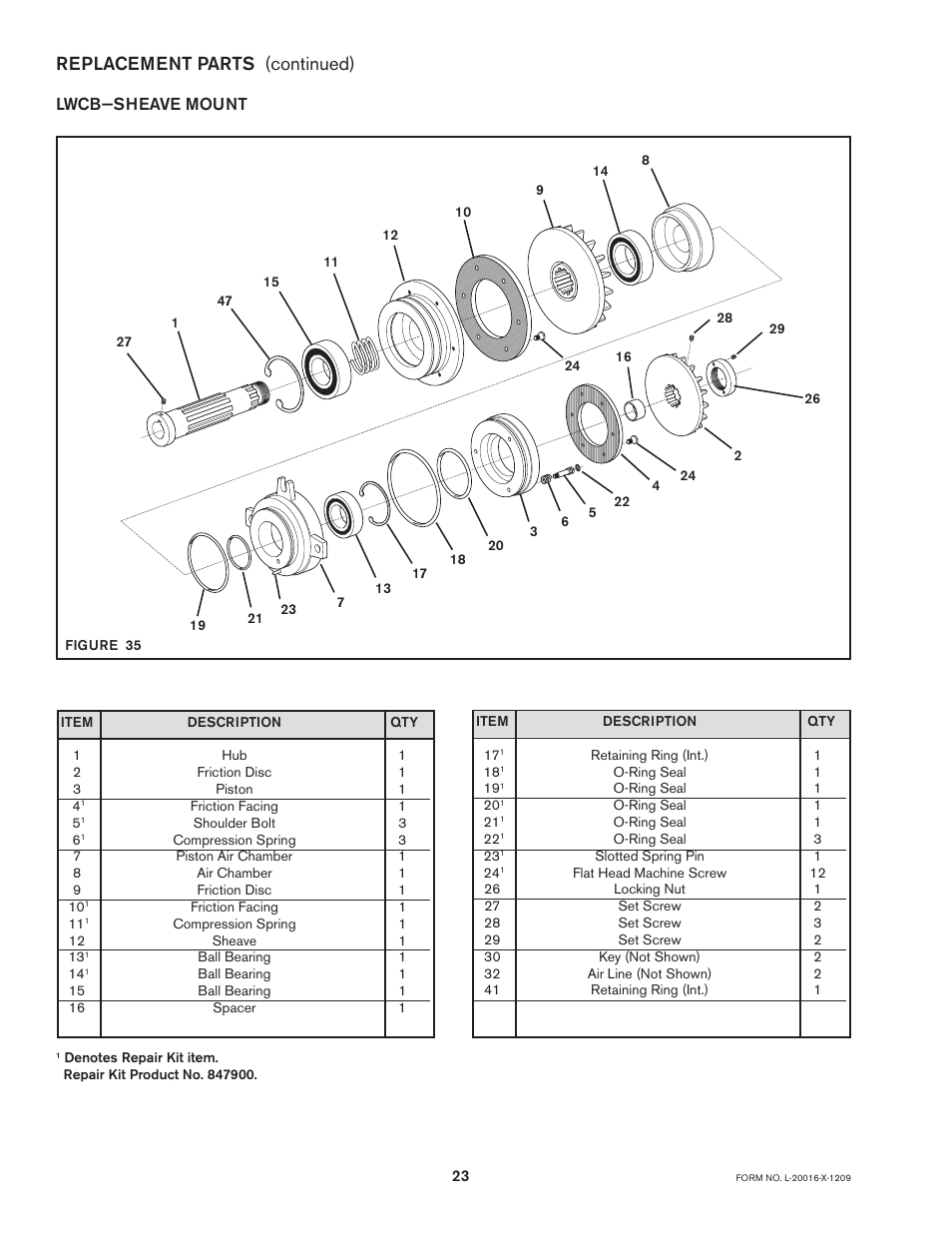 Replacement parts (continued), Lwcb—sheave mount | Nexen MWCB 830812 User Manual | Page 23 / 29