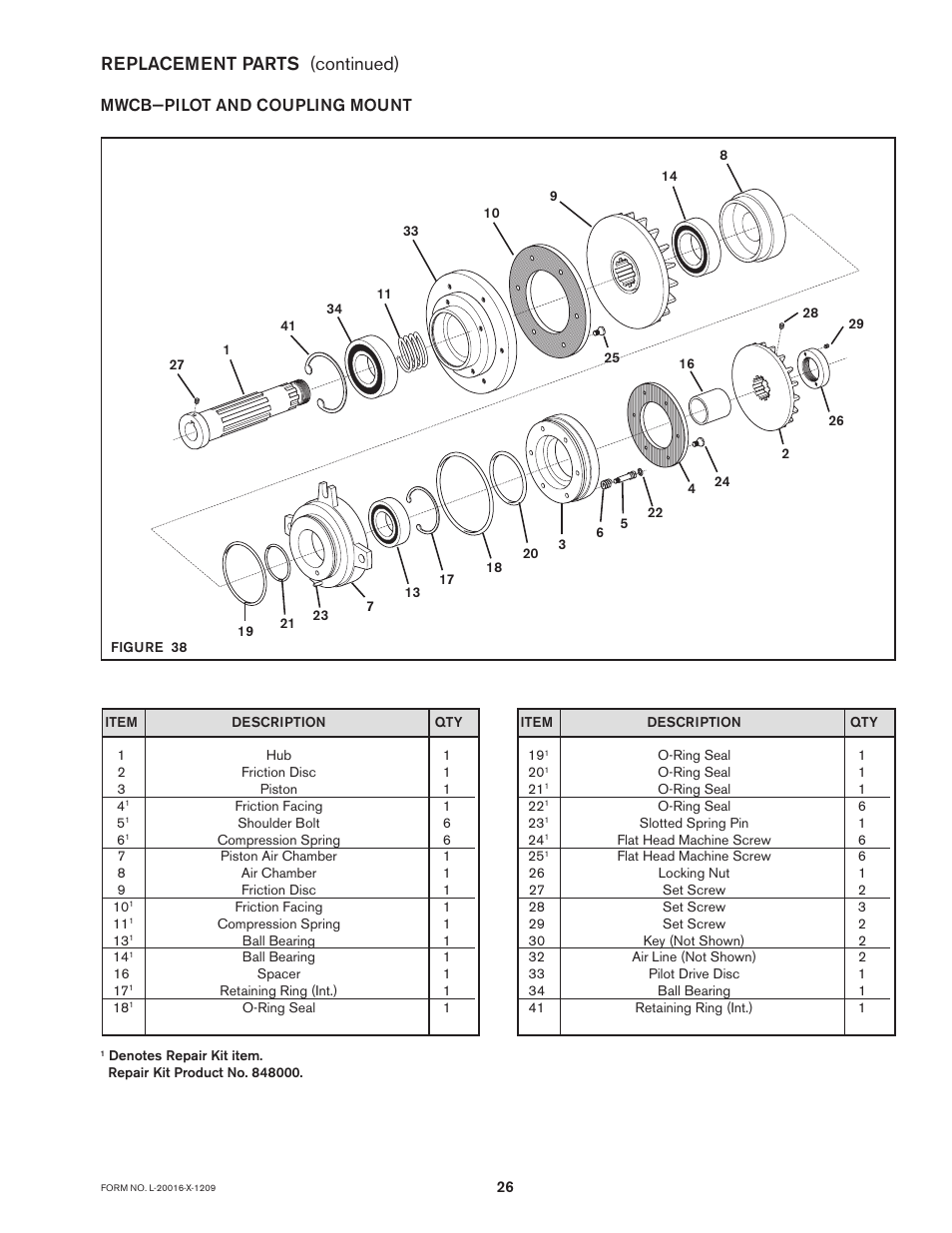 Replacement parts (continued), Mwcb—pilot and coupling mount | Nexen MWCB 830812 User Manual | Page 26 / 29