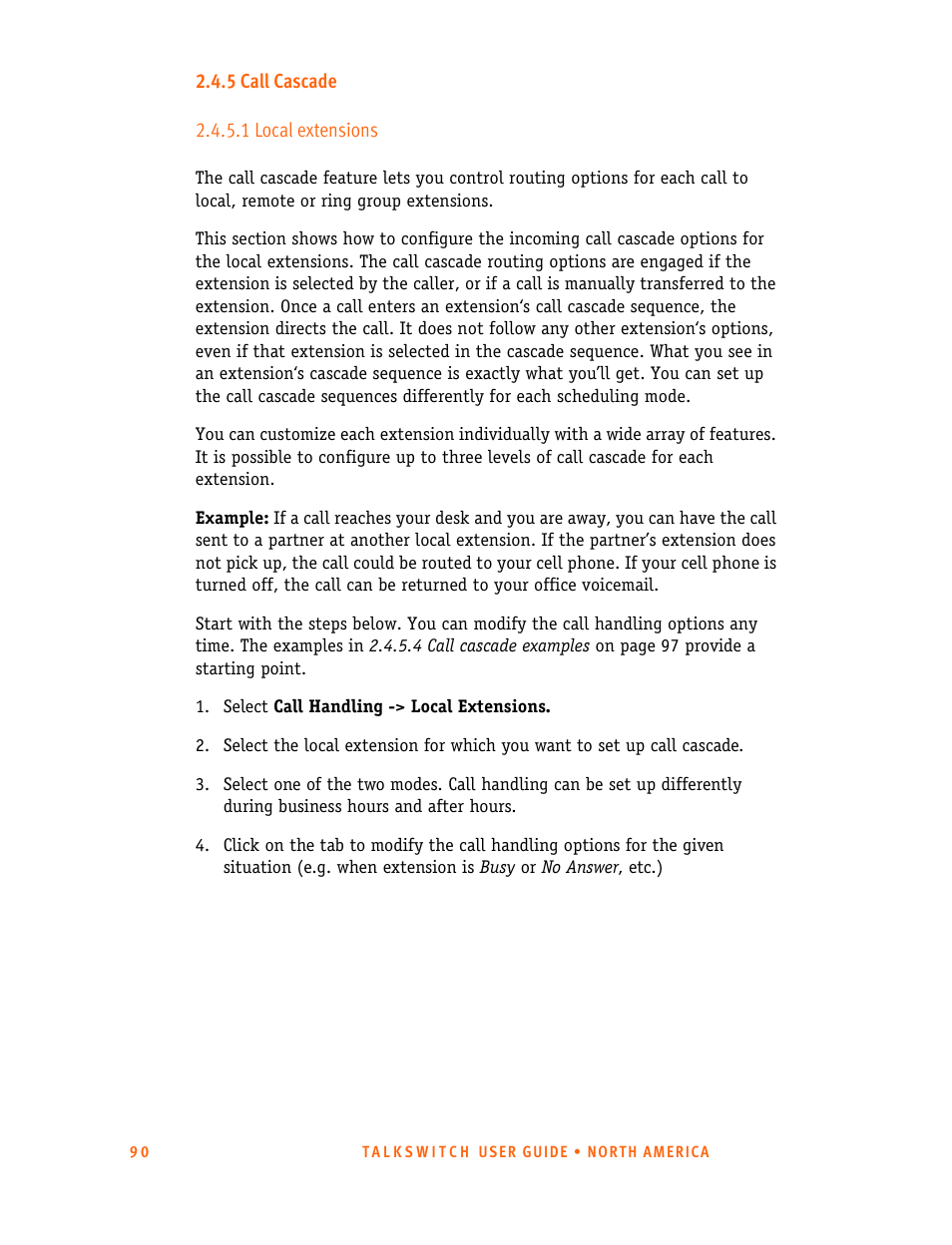 5 call cascade, 1 local extensions | Talkswitch 24-CA User Manual | Page 102 / 243