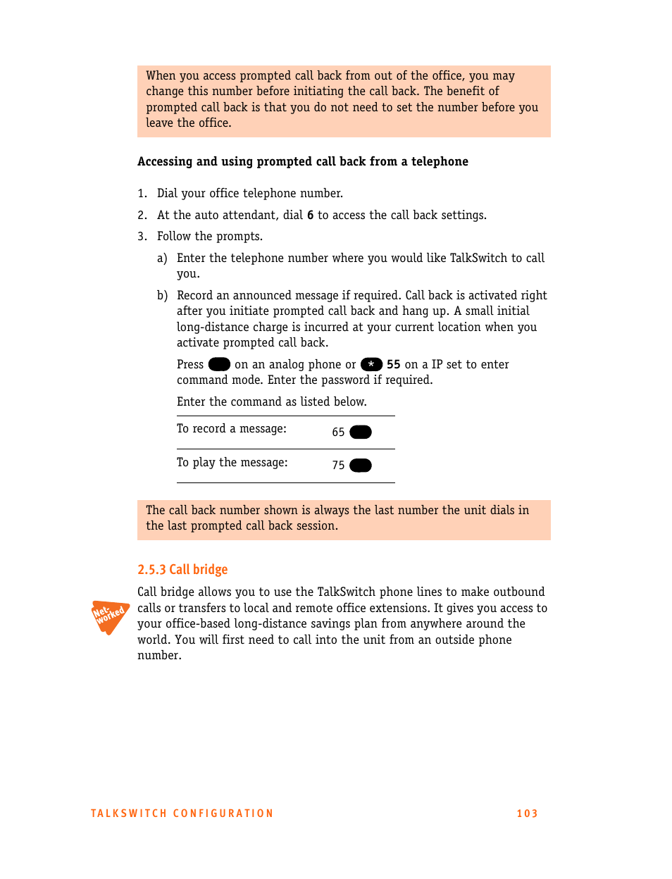 3 call bridge | Talkswitch 24-CA User Manual | Page 115 / 243
