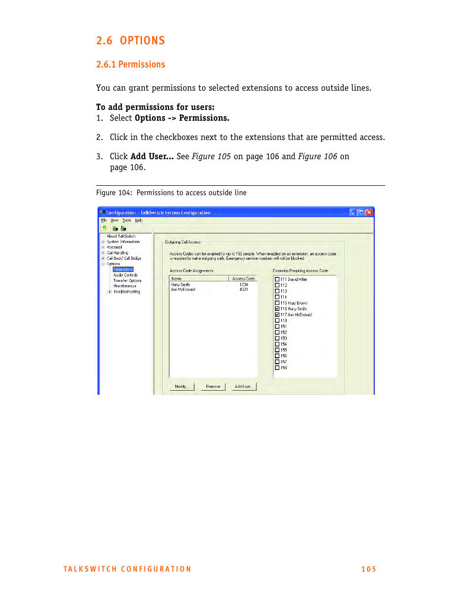 6 options, 1 permissions | Talkswitch 24-CA User Manual | Page 117 / 243