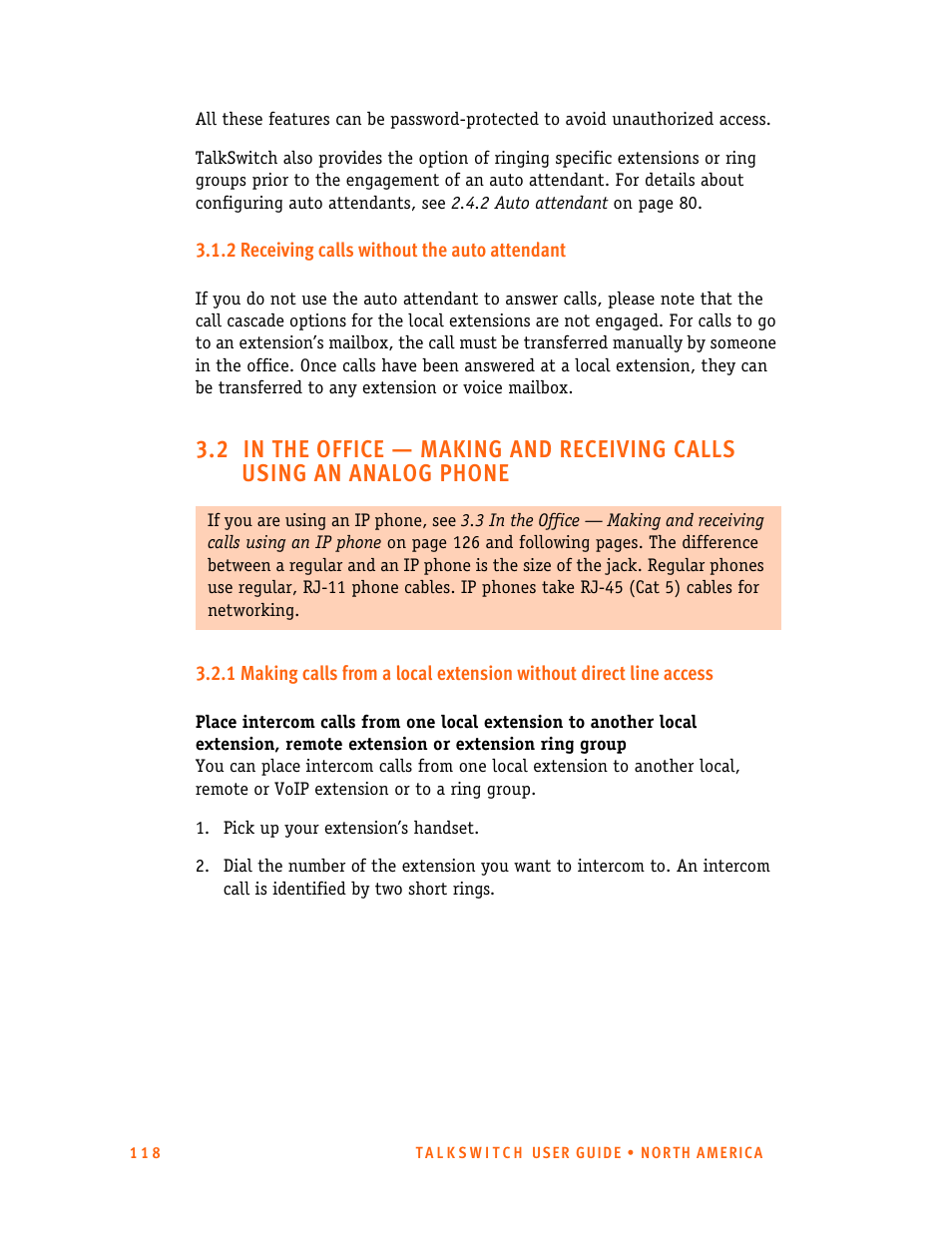 2 receiving calls without the auto attendant | Talkswitch 24-CA User Manual | Page 130 / 243