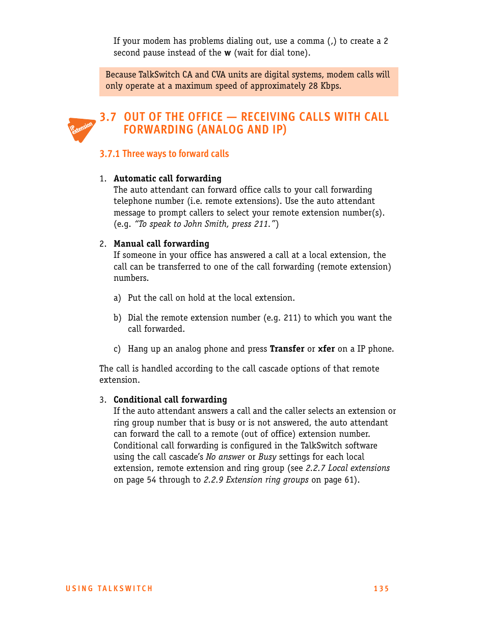 1 three ways to forward calls | Talkswitch 24-CA User Manual | Page 147 / 243