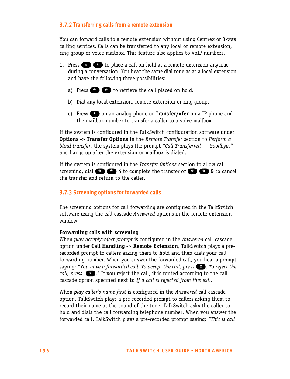 2 transferring calls from a remote extension, 3 screening options for forwarded calls | Talkswitch 24-CA User Manual | Page 148 / 243