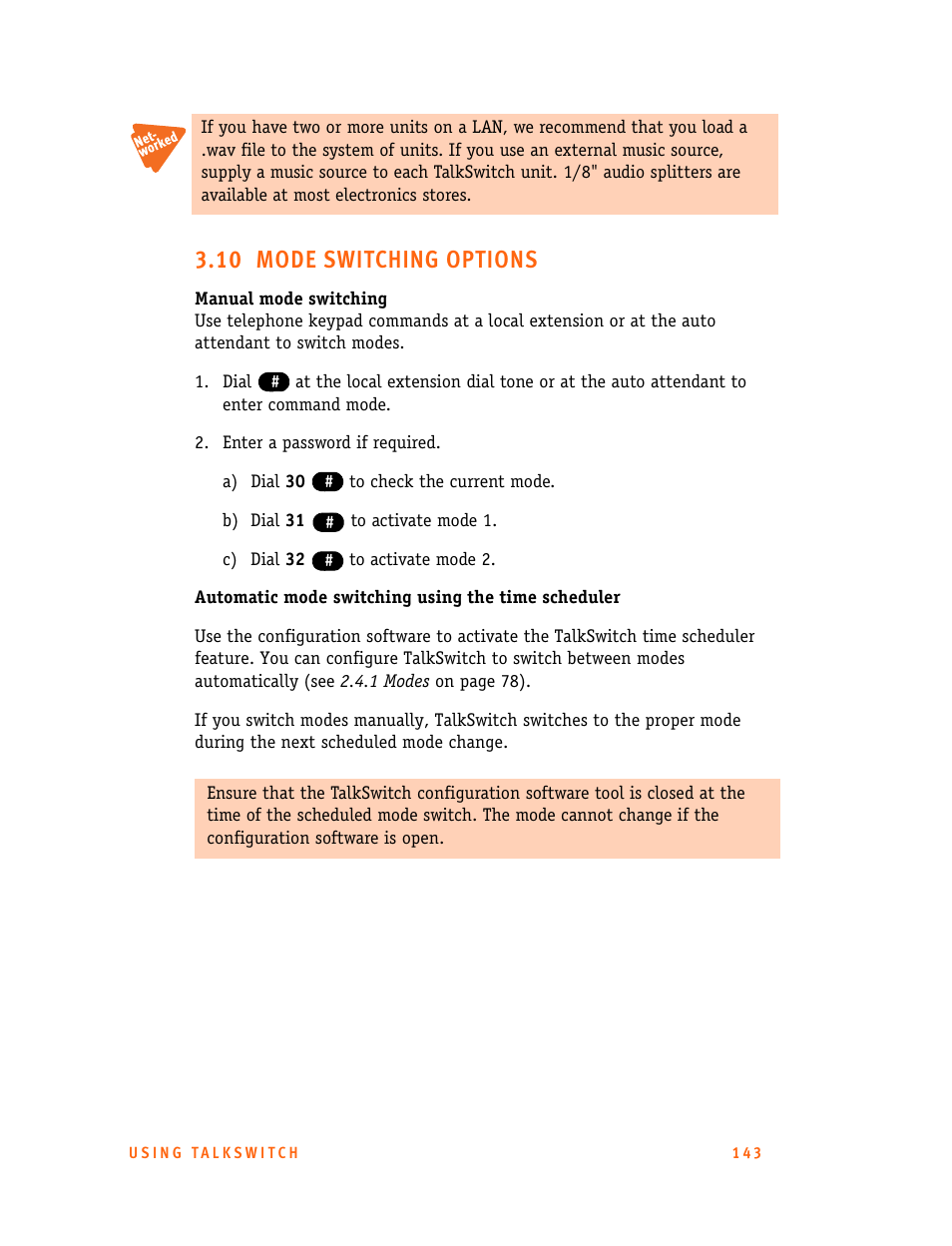 10 mode switching options | Talkswitch 24-CA User Manual | Page 155 / 243