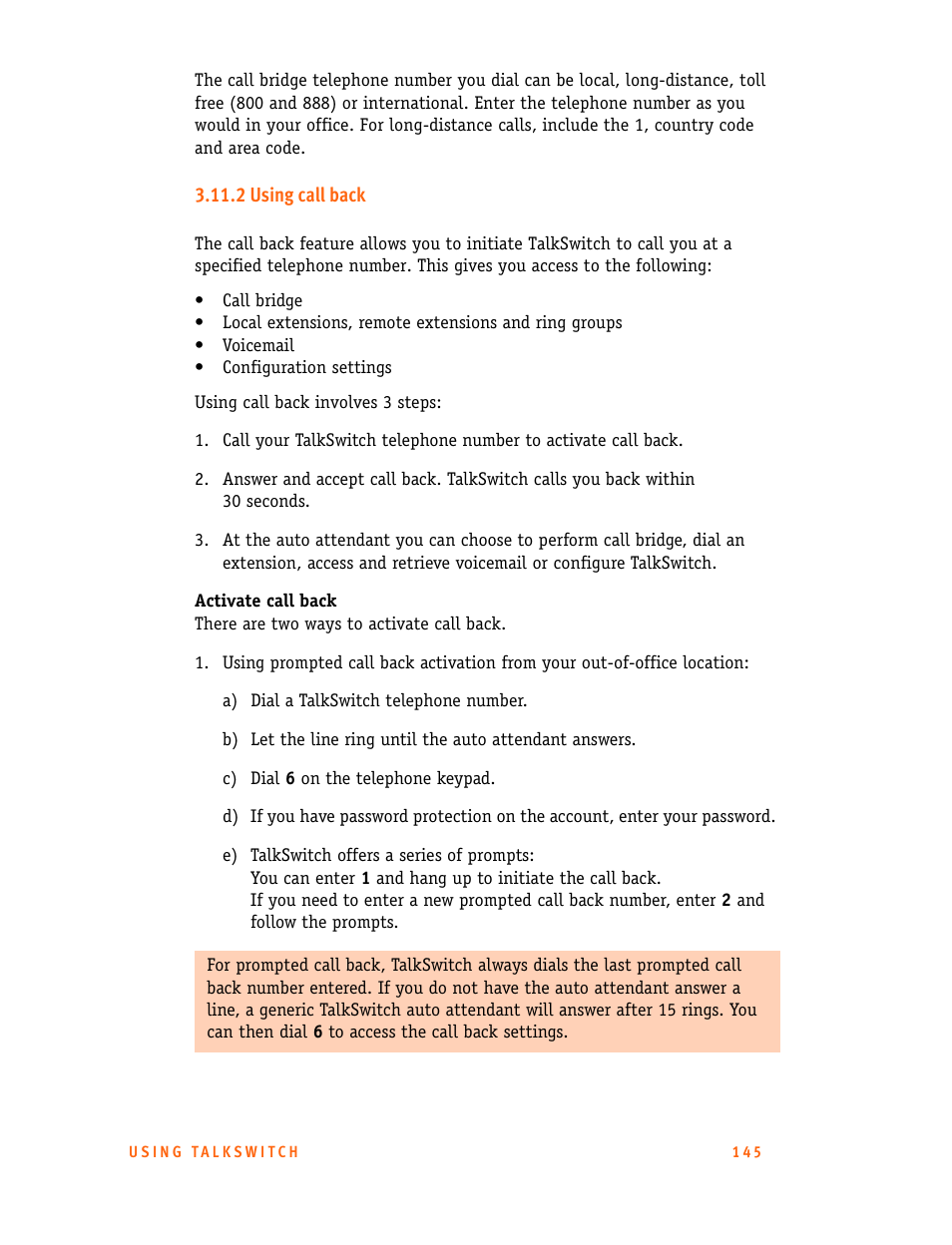 2 using call back | Talkswitch 24-CA User Manual | Page 157 / 243