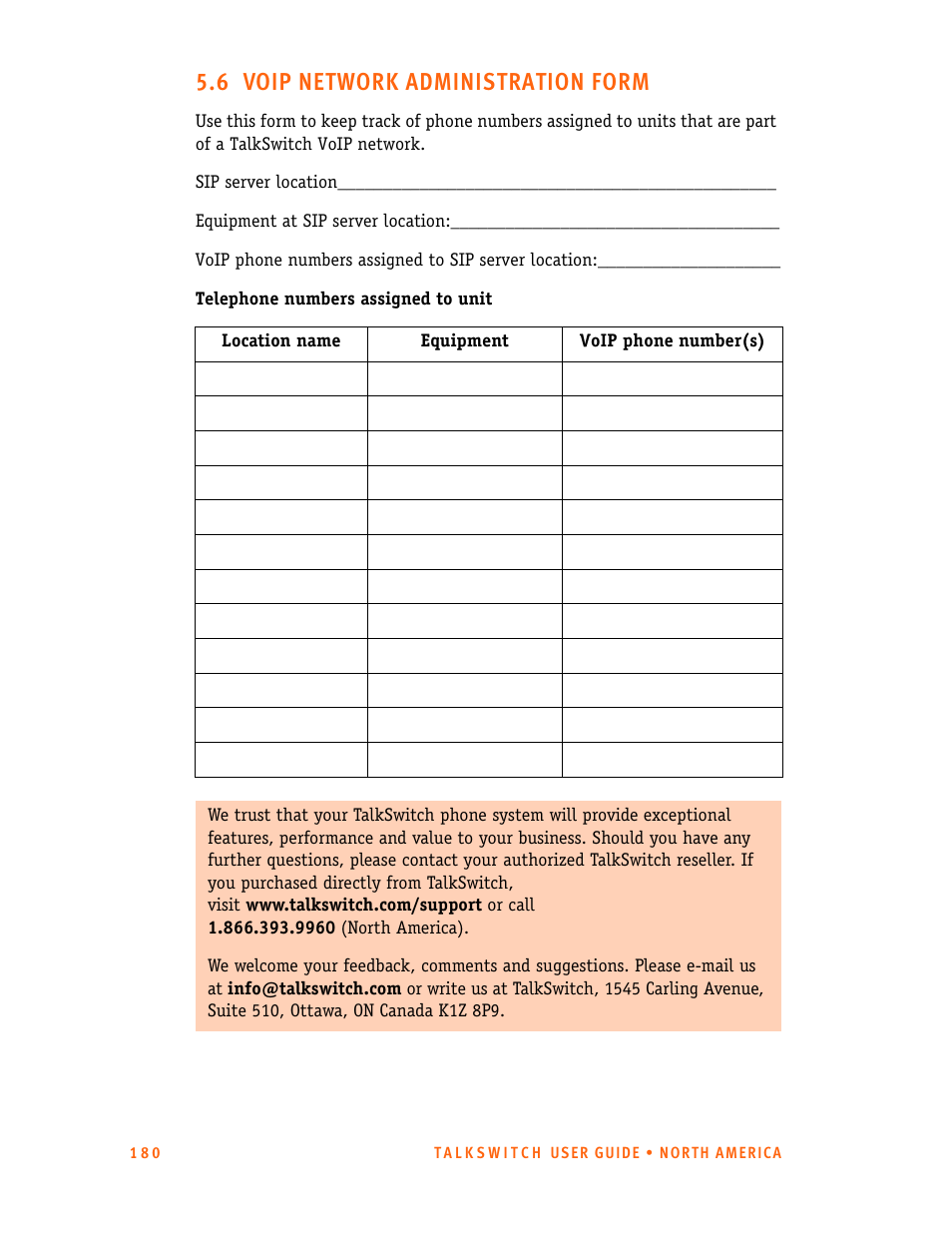 6 voip network administration form | Talkswitch 24-CA User Manual | Page 192 / 243
