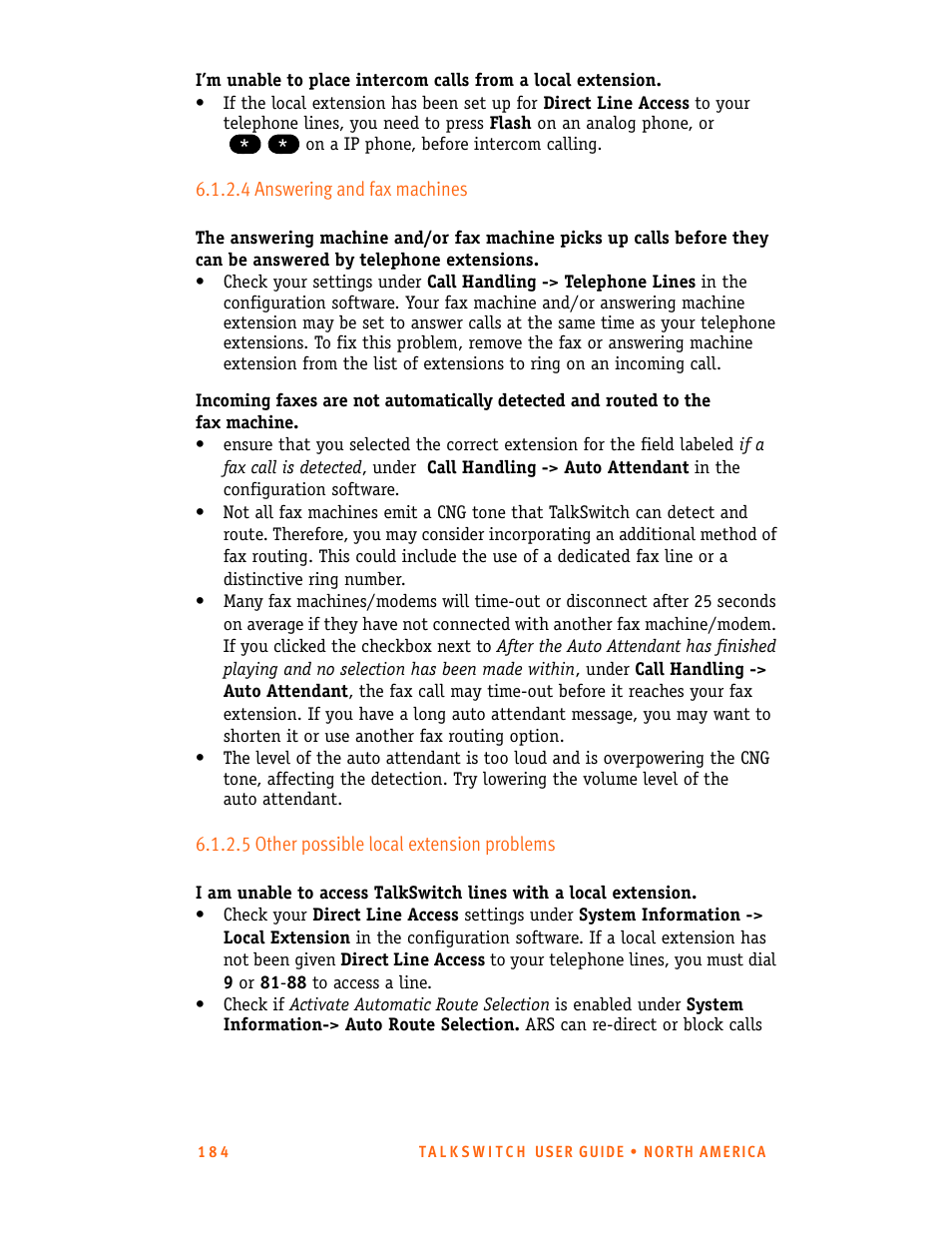 4 answering and fax machines, 5 other possible local extension problems | Talkswitch 24-CA User Manual | Page 196 / 243
