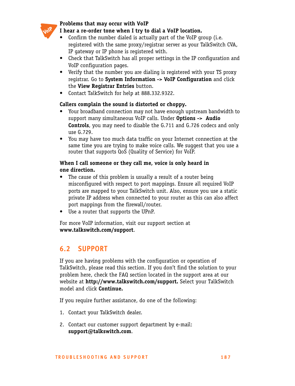 2 support, Support | Talkswitch 24-CA User Manual | Page 199 / 243