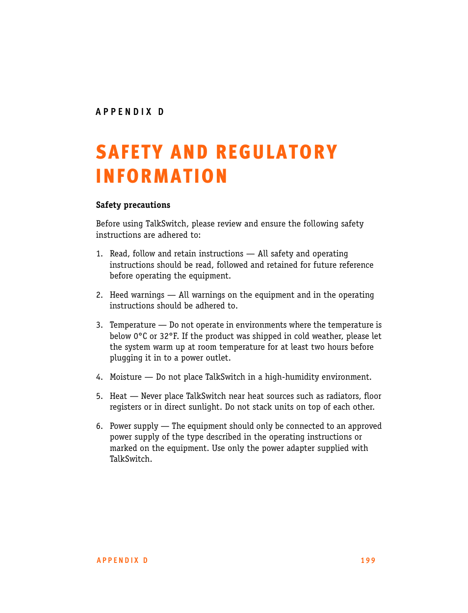 Appendix d: safety and regulatory information | Talkswitch 24-CA User Manual | Page 211 / 243